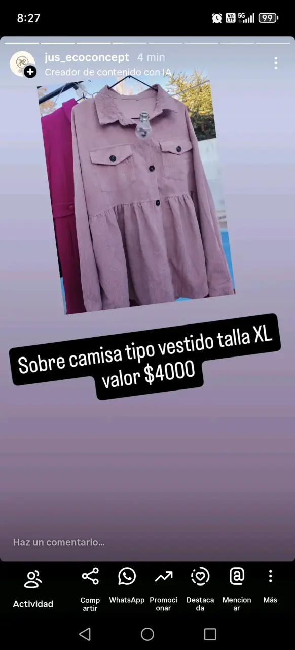 Sobrecamisa tipo vestido rosada XL