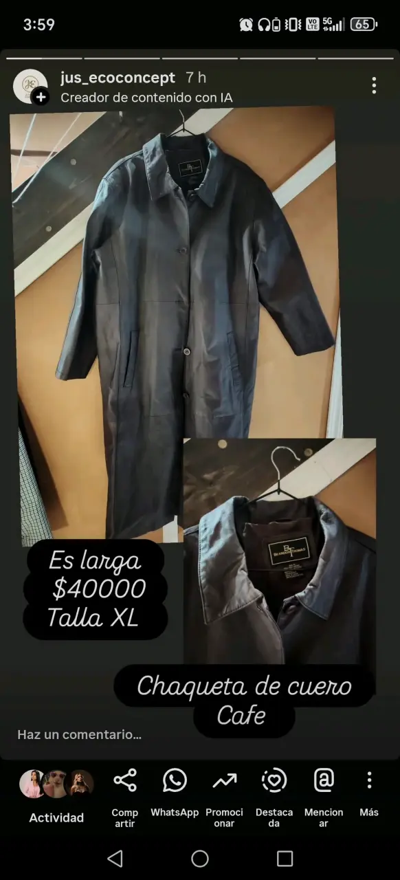 Chaqueta de cuero café larga