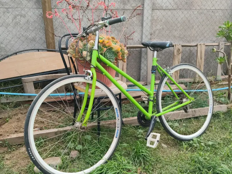 Bicicleta verde urbana pistera de ruta. - 1