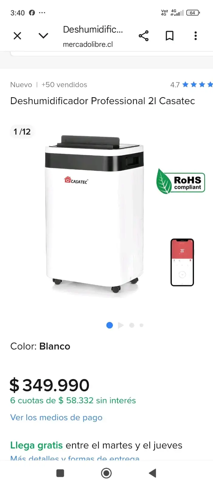 Deshumidificador 21L Casatec blanco