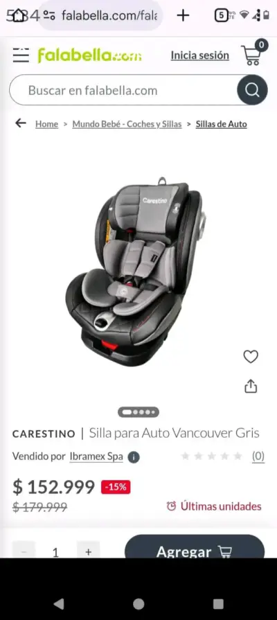 Silla para auto Carestino gris - miniatura 1