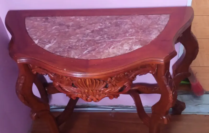Mesa consola madera y mármol - 1