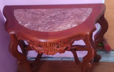 Mesa consola madera y mármol - miniatura 1