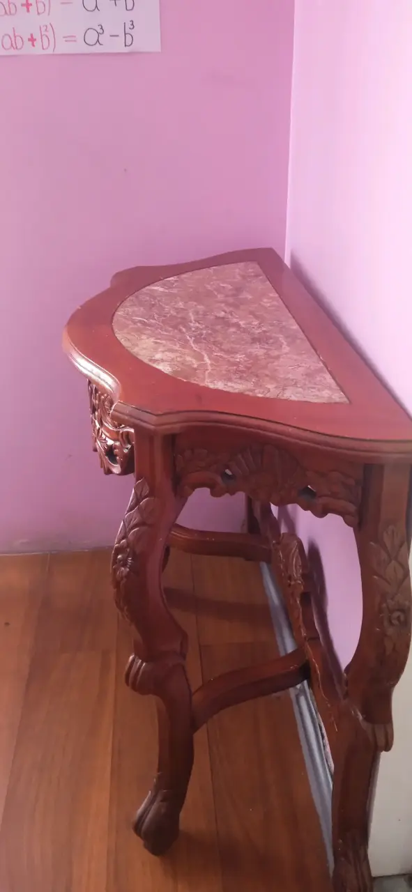 Mesa consola madera y mármol - 3