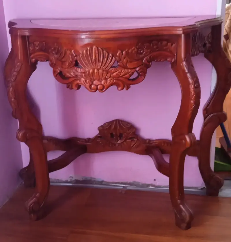 Mesa consola madera y mármol - 4
