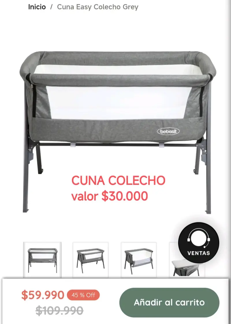 Cuna colecho gris Bebesit