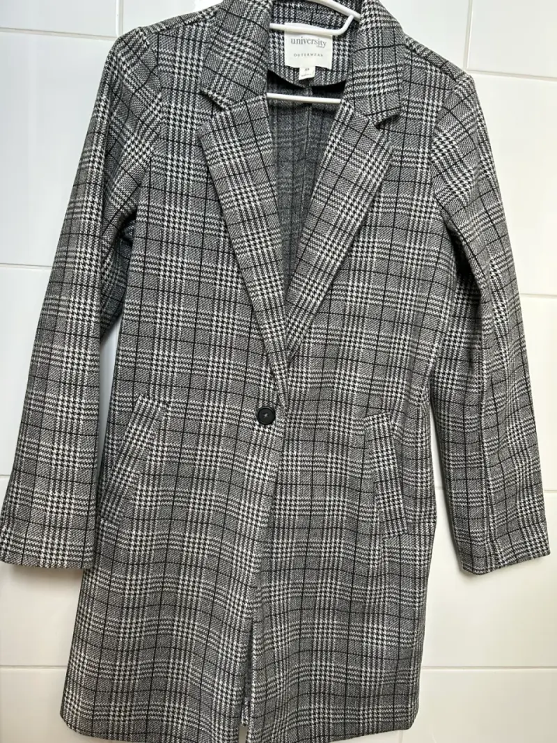 Abrigo gris de cuadros XS - 4
