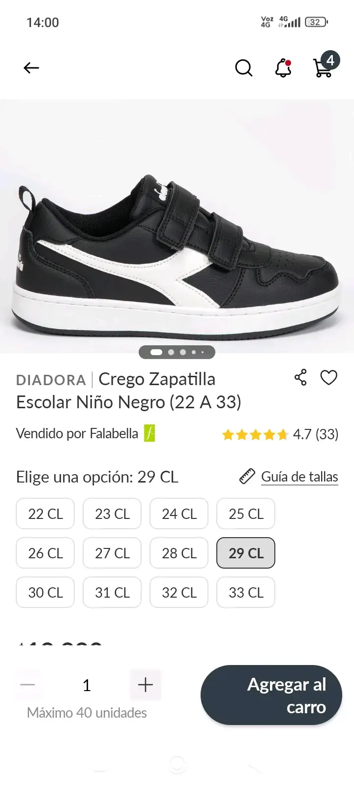 Zapatilla escolar negra Diadora n 29