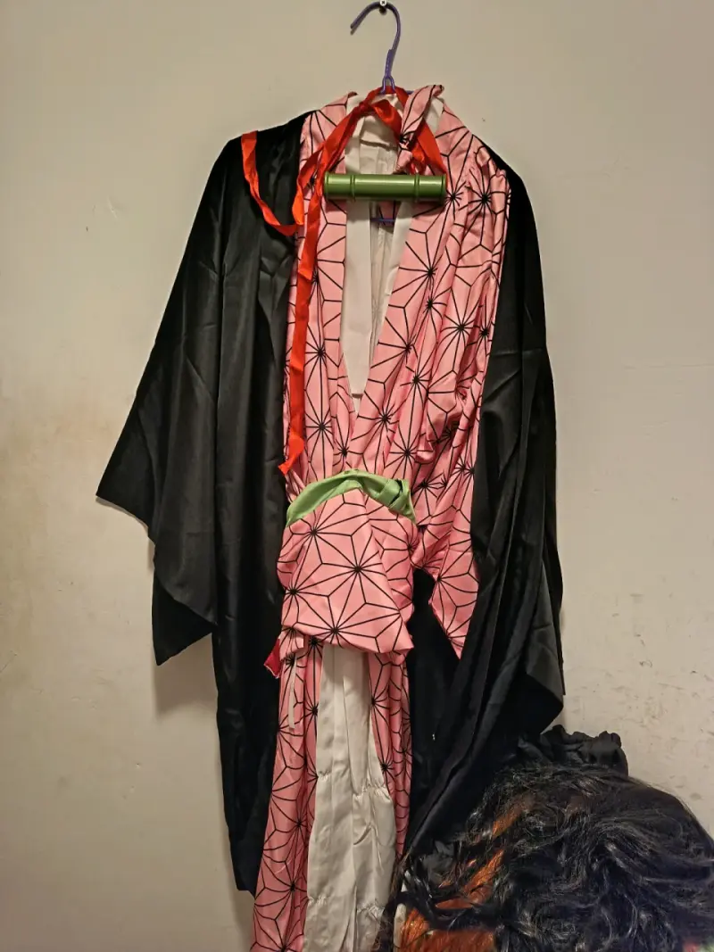 Cosplay anime Nezuko con peluca negra y naranja - 2