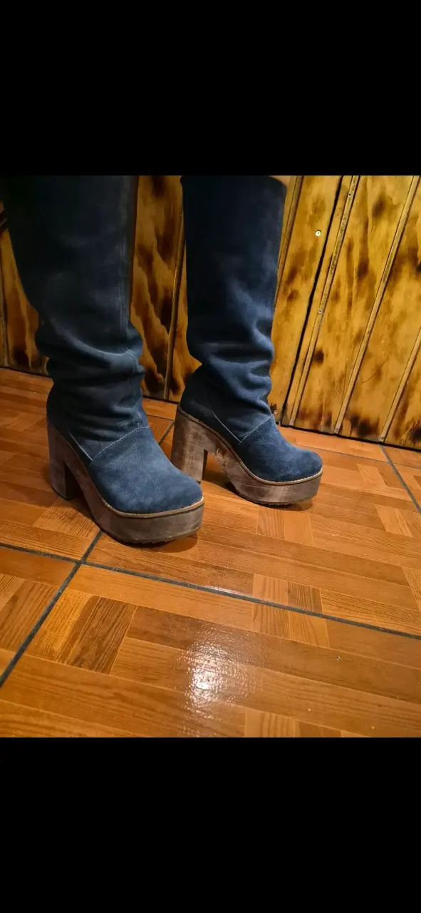 Botas de gamuza azul con taco - 2
