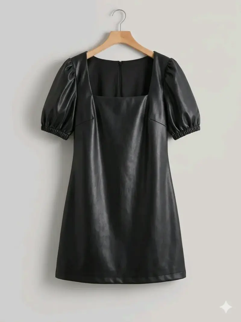 Vestido negro de cuero sintético - 3