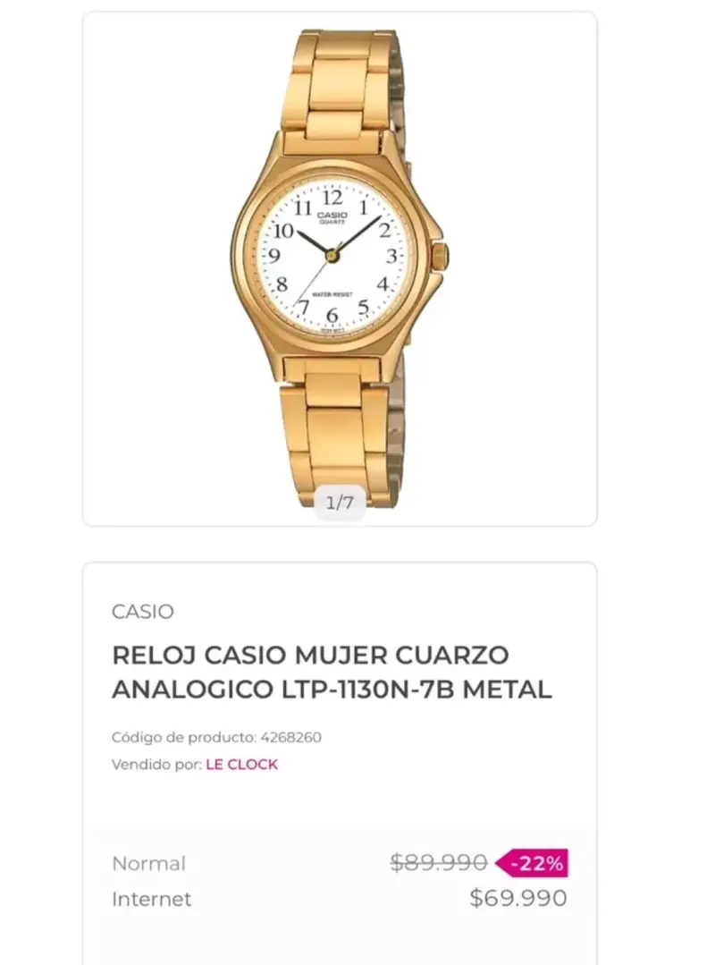 Reloj Casio Mujer Dorado