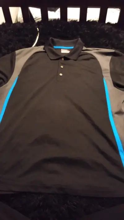 Polera cuello polo negra, azul y gris - miniatura 1