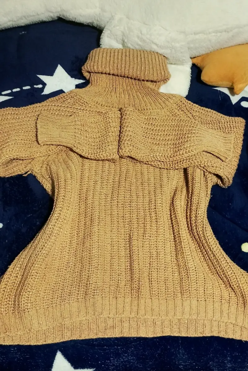 Suéter tejido cuello alto beige - 1