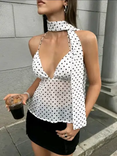 Top blanco con lunares negros - miniatura 1