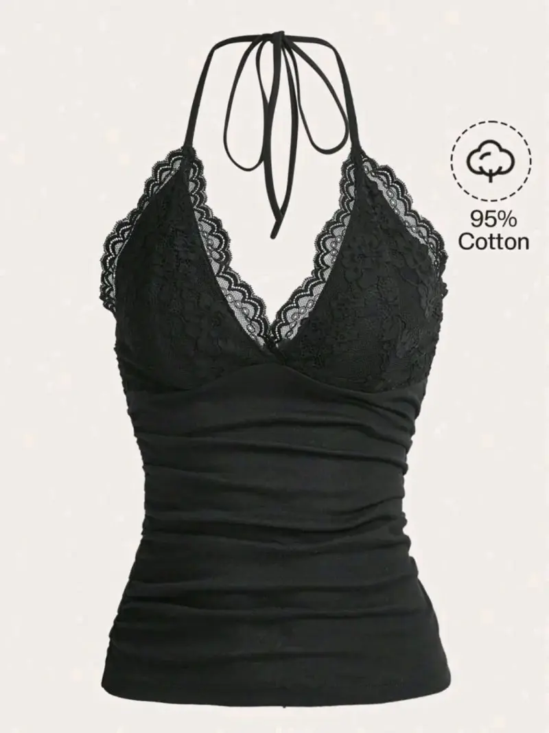 Top de encaje negro con tirantes - 1