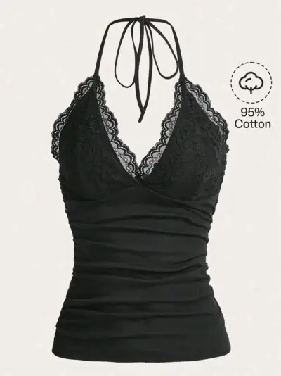 Top de encaje negro con tirantes - miniatura 1