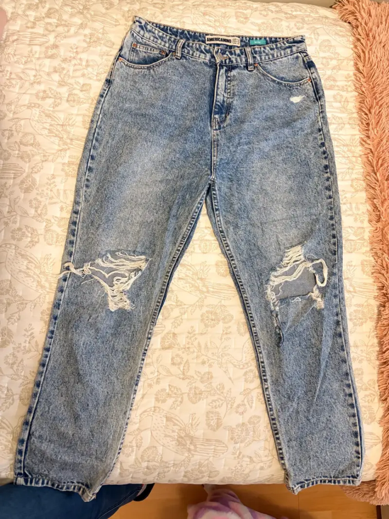 Jeans mom desgastados azul claro - 3
