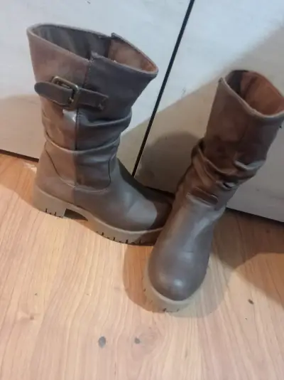Botas de cuero café niña - miniatura 3