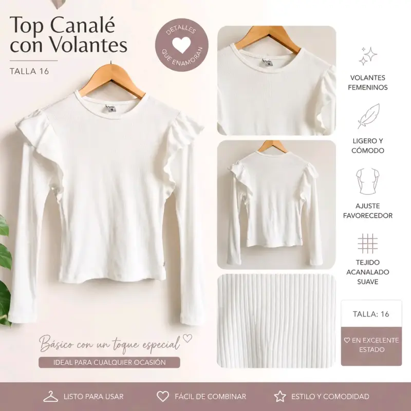 Top canelé blanco con volantes - 1
