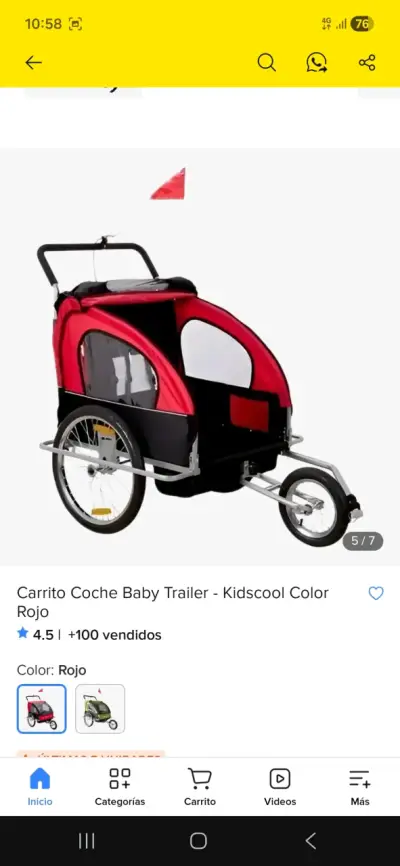 Carro  paseo y para enganche bicicleta  rojo - miniatura 2