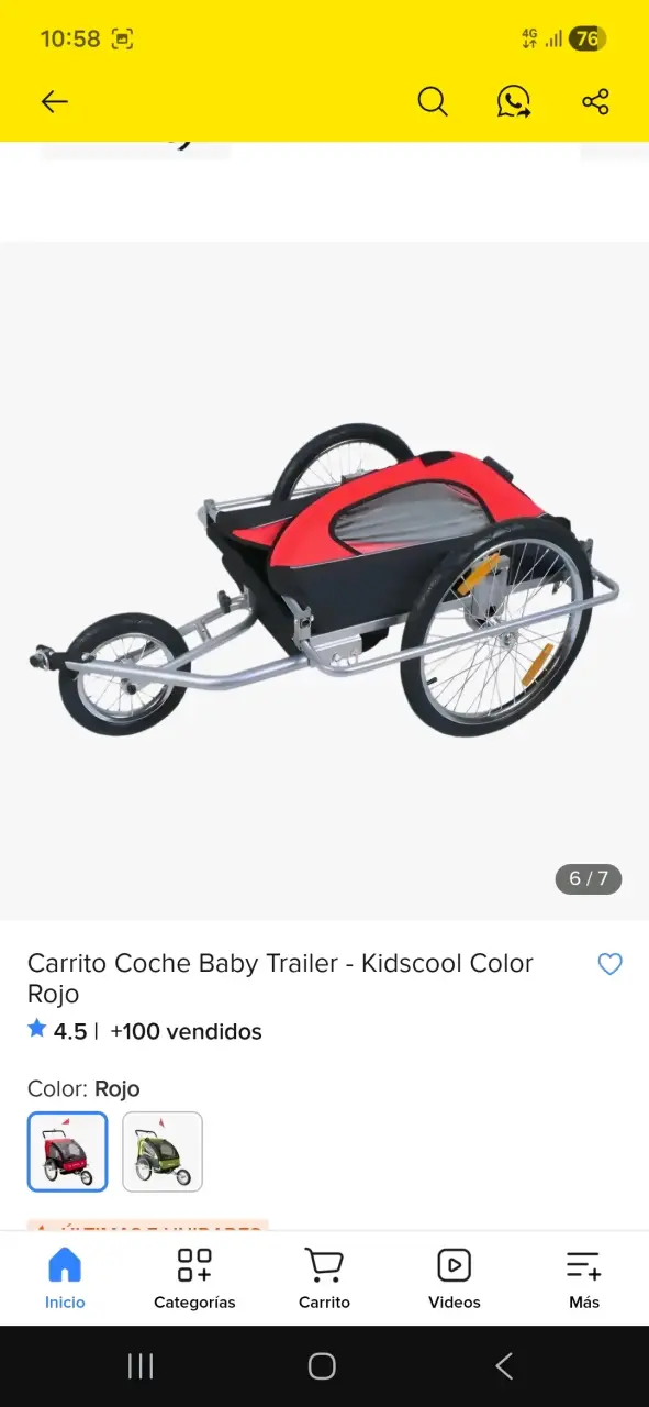 Carro paseo y para enganche bicicleta rojo - 3