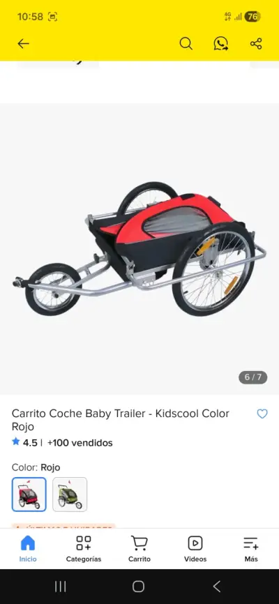 Carro  paseo y para enganche bicicleta  rojo - miniatura 3