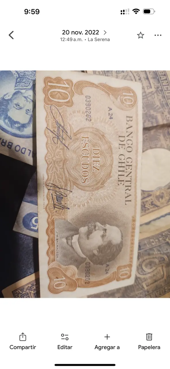 Billete chileno 10 escudos antiguo