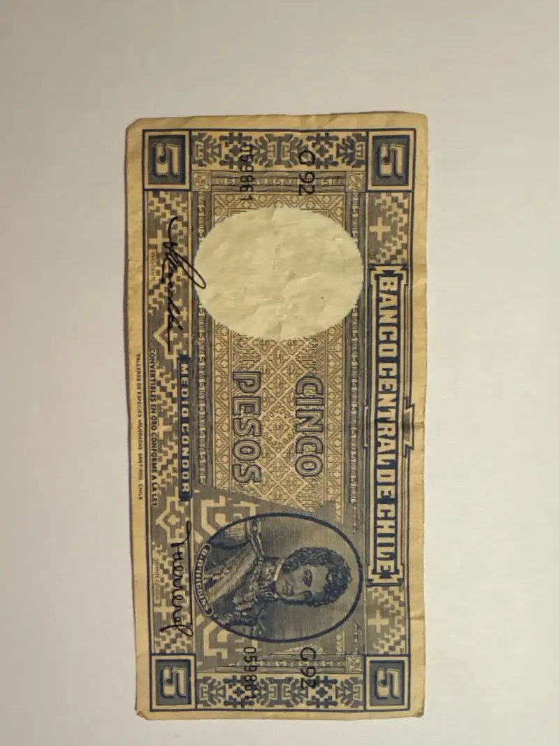 Billete antiguo 5 pesos Chile - 1