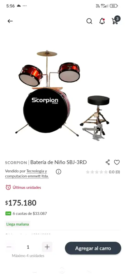 Batería infantil Scorpion roja - miniatura 4