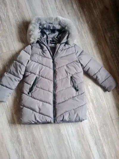 Parka gris con capucha de piel - miniatura 1