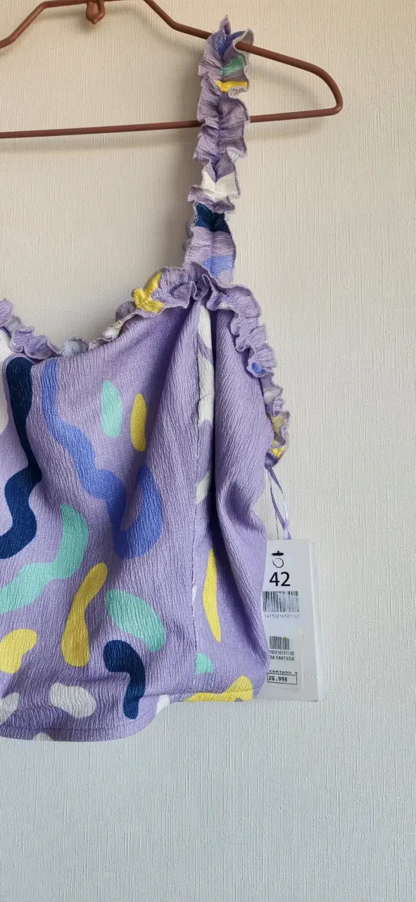 Top lila estampado con volantes - 2