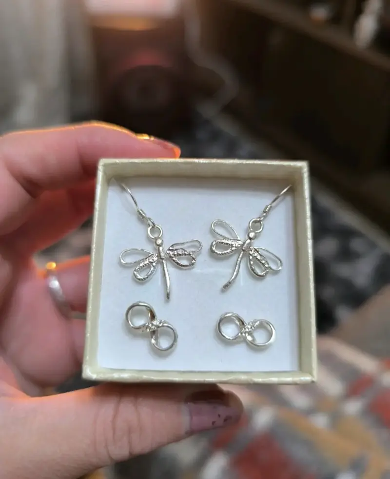 Set de aros y dijes plateados