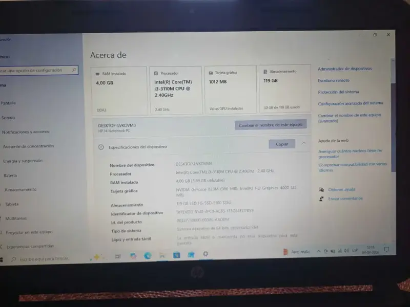 Notebook HP 14 con Intel i3 - 1