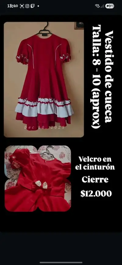Vestido de cueca rojo infantil - miniatura 1