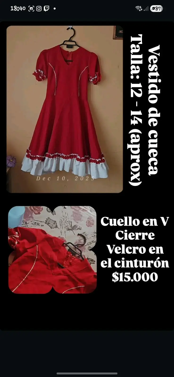 Vestido de cueca rojo infantil - 2