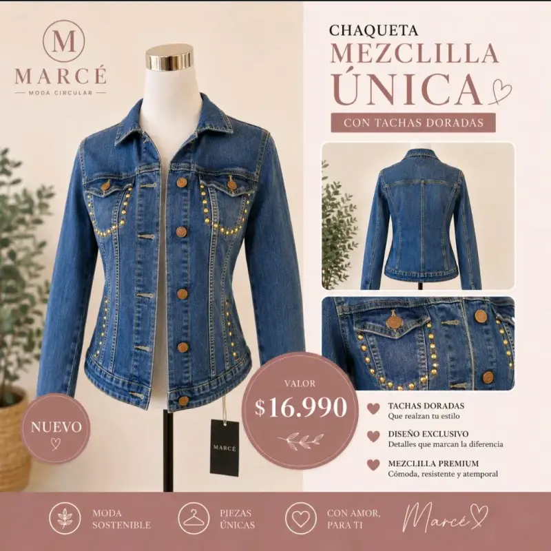 Chaqueta mezclilla con tachas doradas