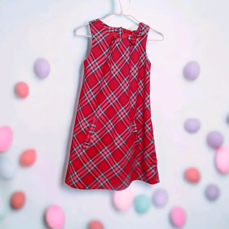 Vestido escocés rojo para niñas T8