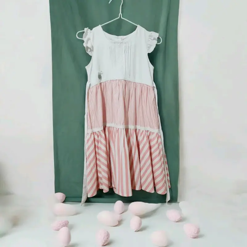 Vestido infantil Limonada rosa y blanco T10