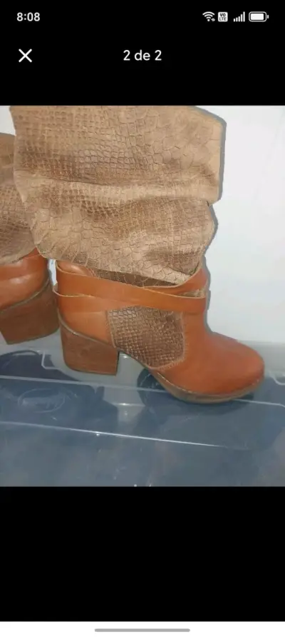 Botines de cuero café con tacón - miniatura 1