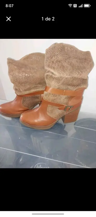 Botines de cuero café con tacón - miniatura 2