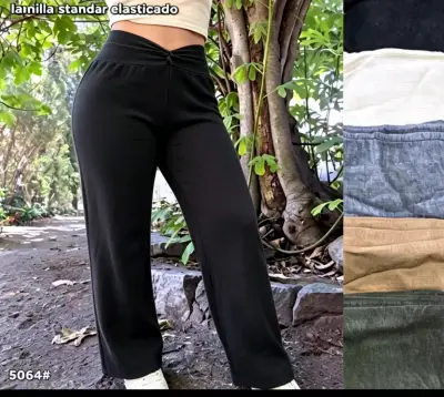 Pantalones elasticados beige lanilla - miniatura 2