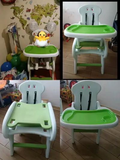 Silla alta para bebé verde y blanca - miniatura 1