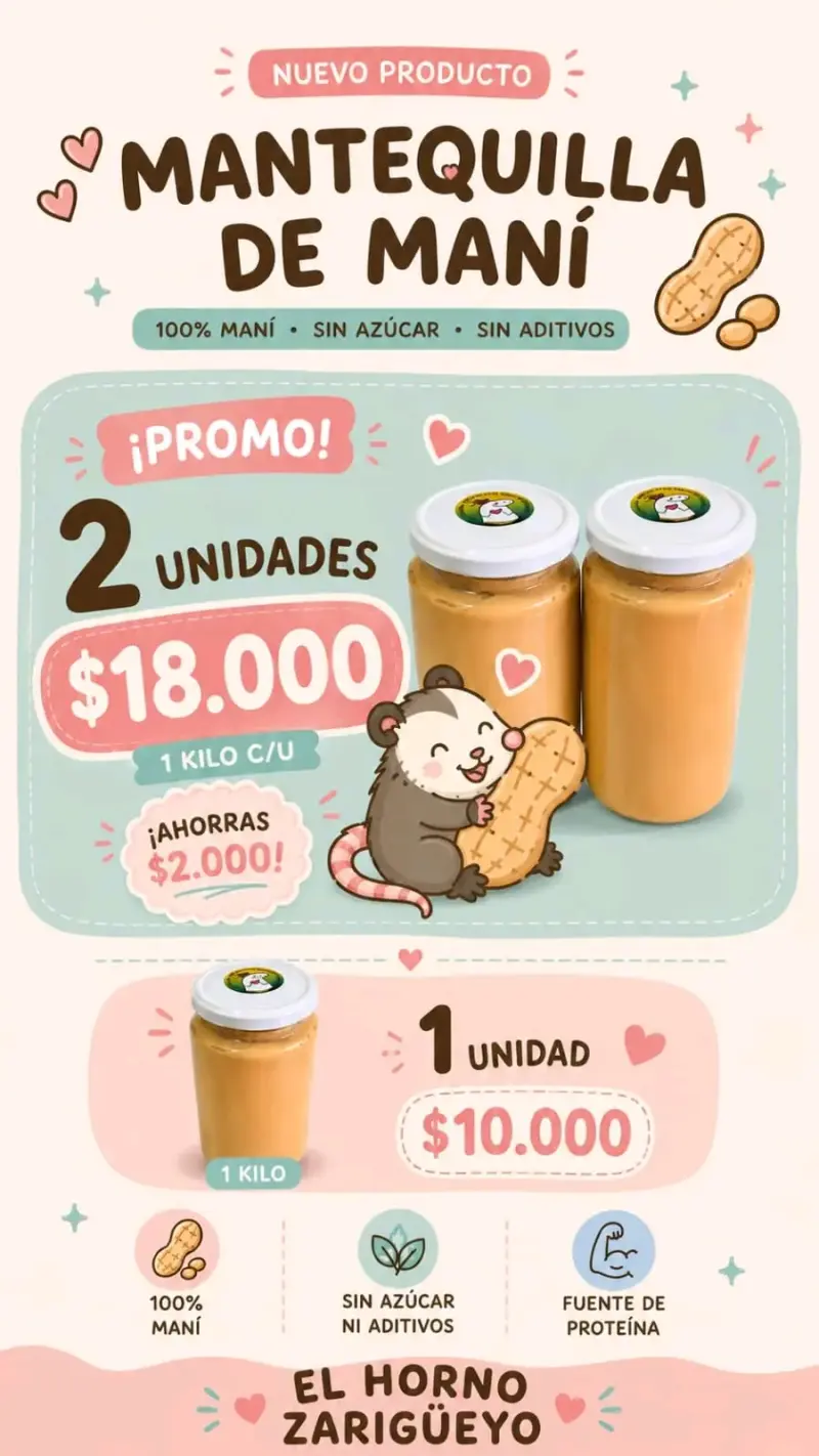 Mantequilla de maní 2 kilos por 18.000