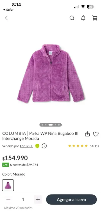 Parka morada niña Columbia - miniatura 1