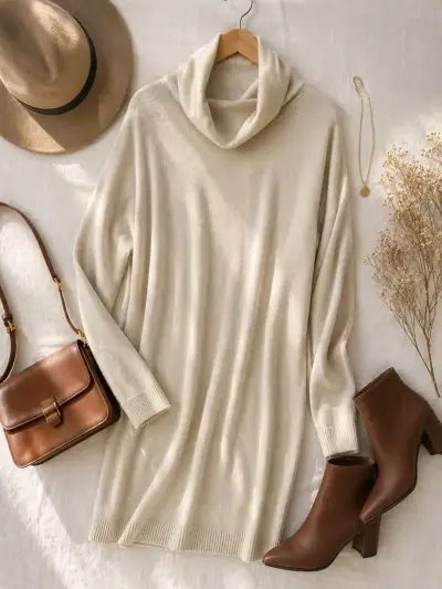 Sweater beige con cuello alto - miniatura 1