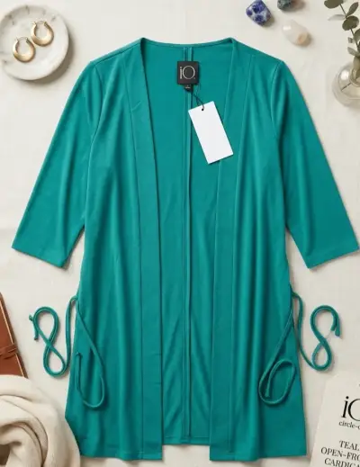 Cardigan abierto verde turquesa Io - miniatura 1