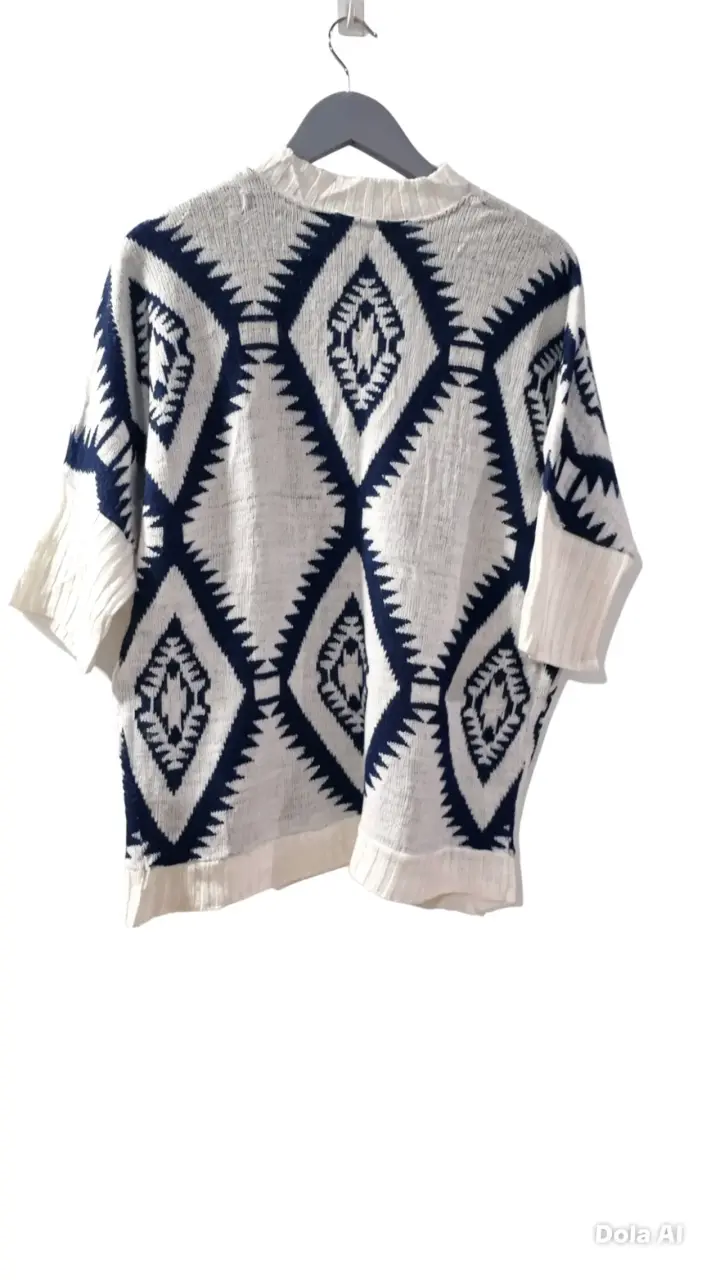 Cárdigan tejido blanco y azul - 3