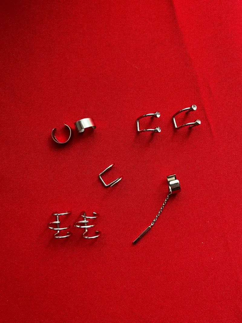 Set de aros falsos minimalistas plateados - 1