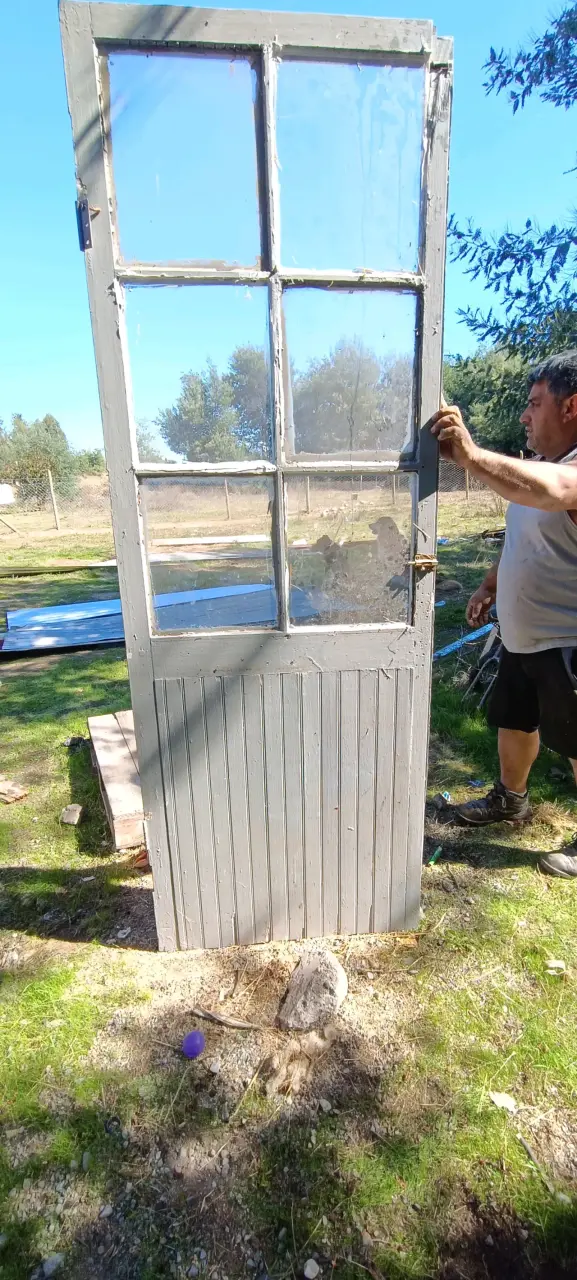 Puerta de madera antiguas con vidrios de roble - 3